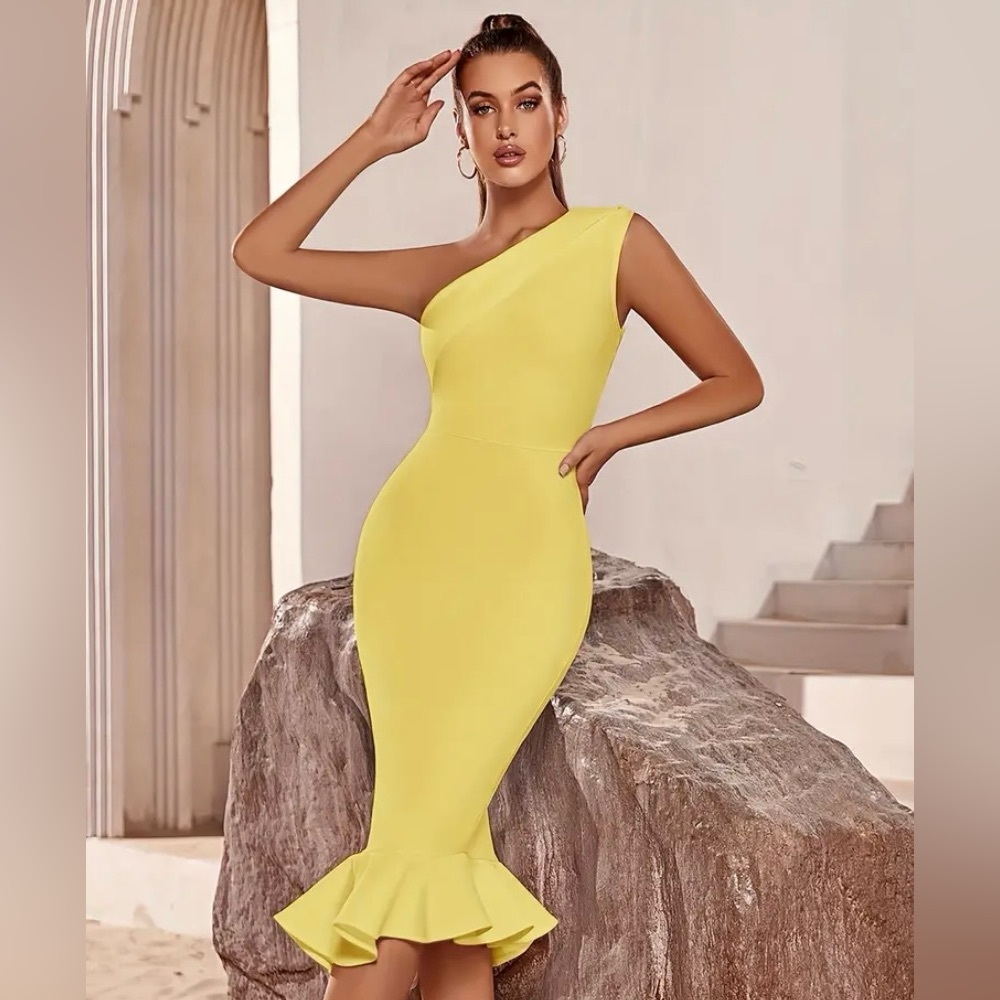 NEW one shoulder ruffle mermaid dress